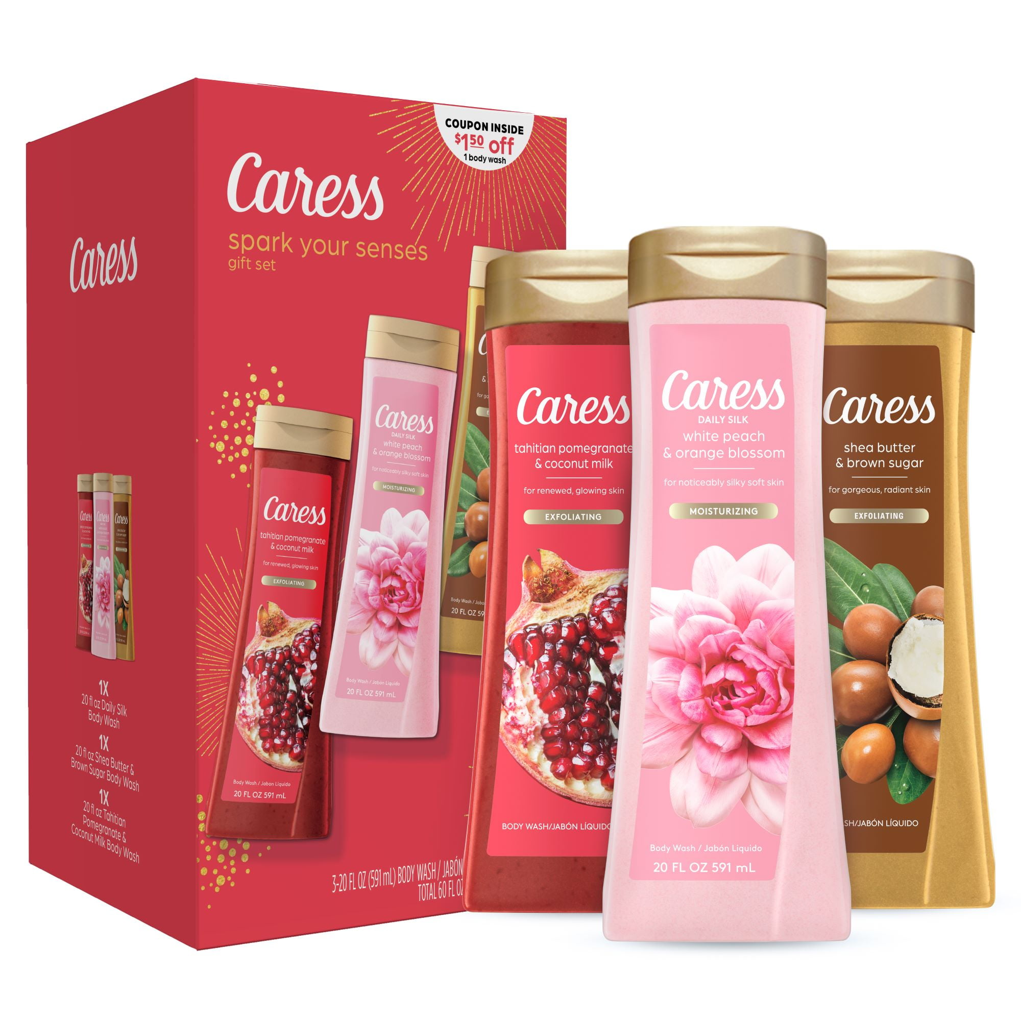 Caress Sweet Escape Female Gift Pack Daily Silk, Shea Butter & Tahitian Body Wash for Dry Skin
