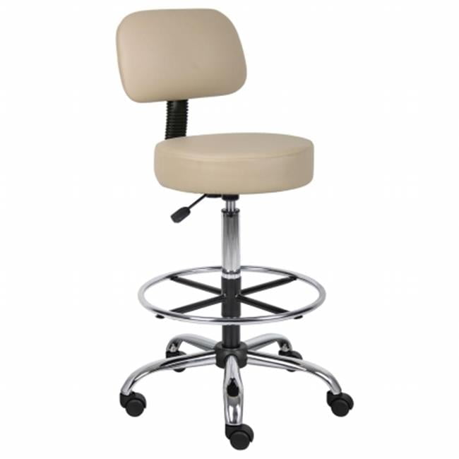 Beige Adjustable Swivel Medical Drafting Stool with Back Cushion