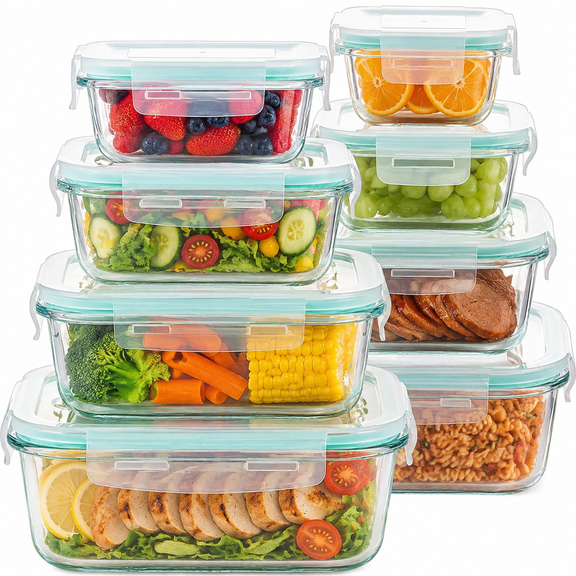 Carestrong 8 Pack Glass Meal Prep Containers with Airtight Lids, Meal Prep Containers Glass, Lunch Office Meal for Microwave, Oven, Freezer and Dishwasher, BPA Free