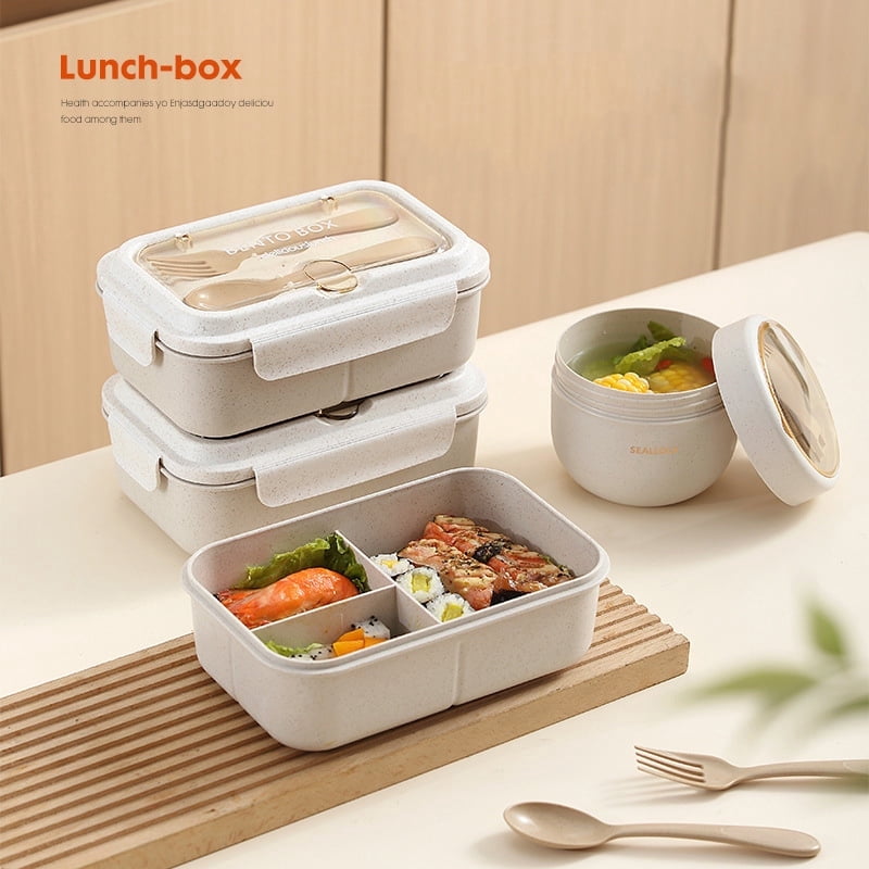 Carestrong Bento Box Adult Lunch Box, Containers for Adults Men Women with 3 Compartments, Lunchable Food Container with Utensils, Sauce Jar, Muffin Liners, 40 Oz/5 Cup, Microwave & Dishwasher Safe