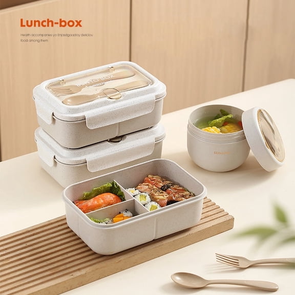 Carestrong Bento Box Adult Lunch Box, Containers for Adults Men Women with 3 Compartments, Lunchable Food Container with Utensils, Sauce Jar, Muffin Liners, 40 Oz/5 Cup, Microwave & Dishwasher Safe