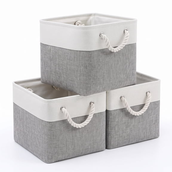 Carestrong 3 Pack Basket , Collapsible Laundry Baskets with Handles, Sturdy, Gray, 13-x-13-x-13-inch, Pack of 3
