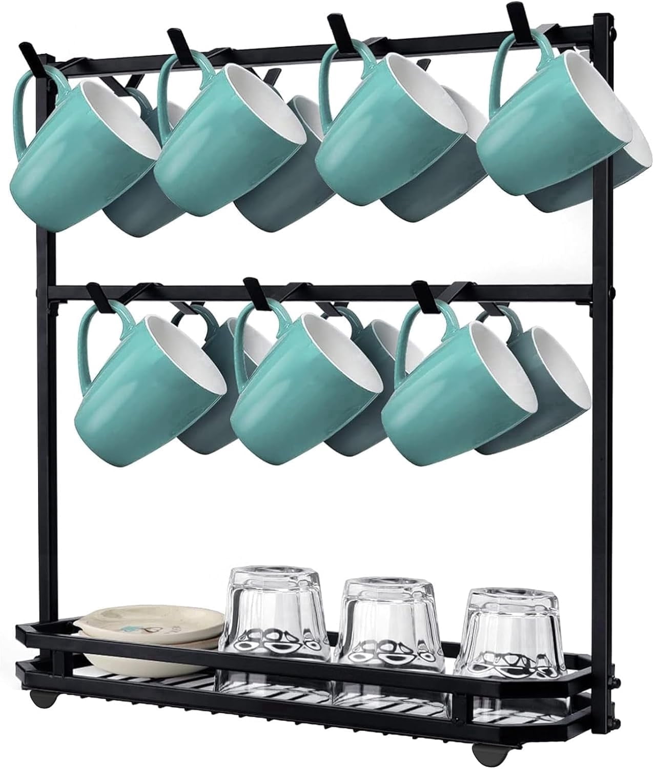 Carestrong Large Coffee Mug Holder Stand Countertop, Tree Rack for 14 Mugs, 2 Tier Counter Display Storage, Metal Wire Tea Cup Holder for Coffee Station Kitchen