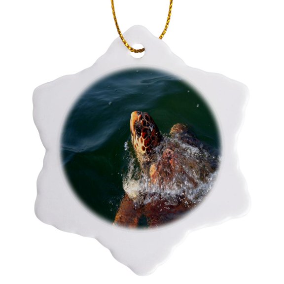3drose, Caretta Caretta Loggerhead Turtle in Natural Environment, 3 inch Snowflake Porcelain Ornament