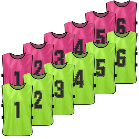 Carevas 12 PCS Kid's Football Pinnies 2 Colors Quick Drying Soccer Jerseys Youth Sports Scrimmage Basketball Team Training Numbered Bibs Practice Sports Vest