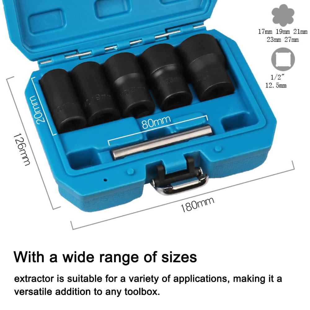 Carevas 6pcs Lug Nut Remover Kit Broken Nuts Removal Tool Set Broken Nut Bolt Extractor Rust