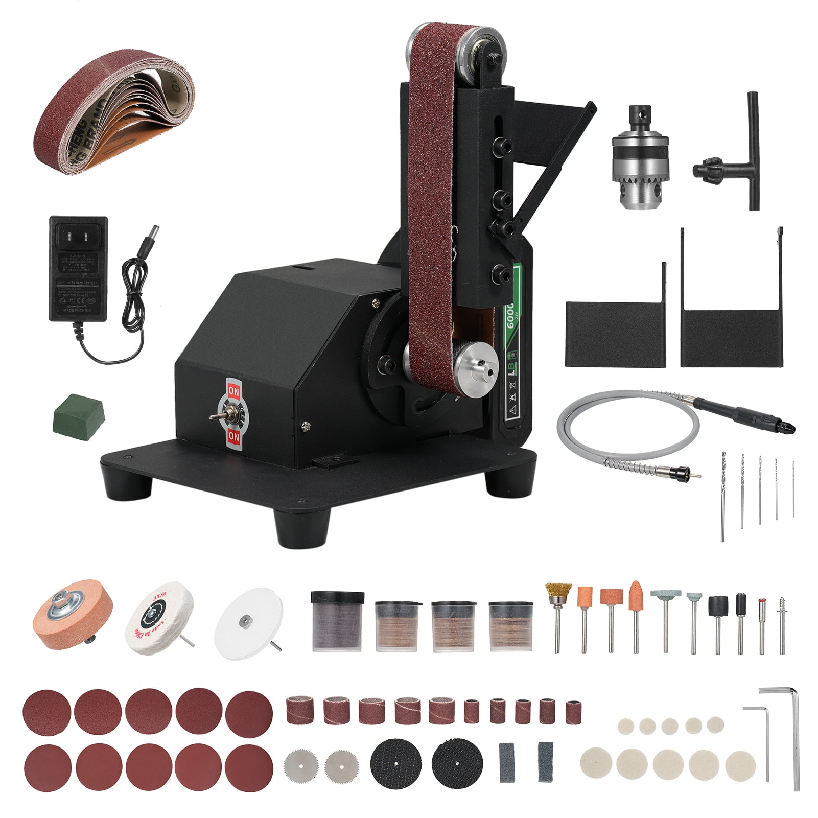 Carevas Belt Sander Electric Bench Grinder with 10 Sanding Belts for DIY Woodworking and Knife