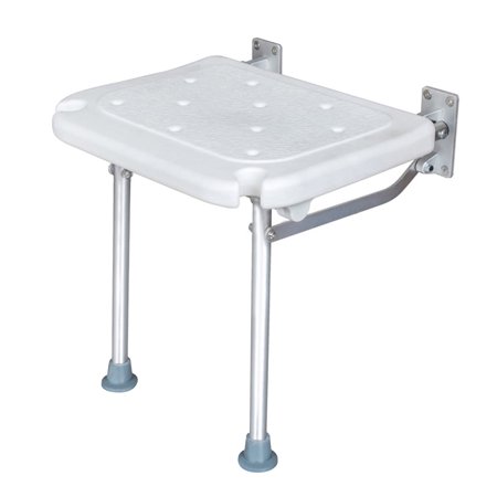 Carevas Folding Shower Bench Wall Mounted Flip-up Bath Seat Screw-in Bathroom Chair Stool with Feet Drainage Holes Shower Head Slot for Elderly Seniors Disabled