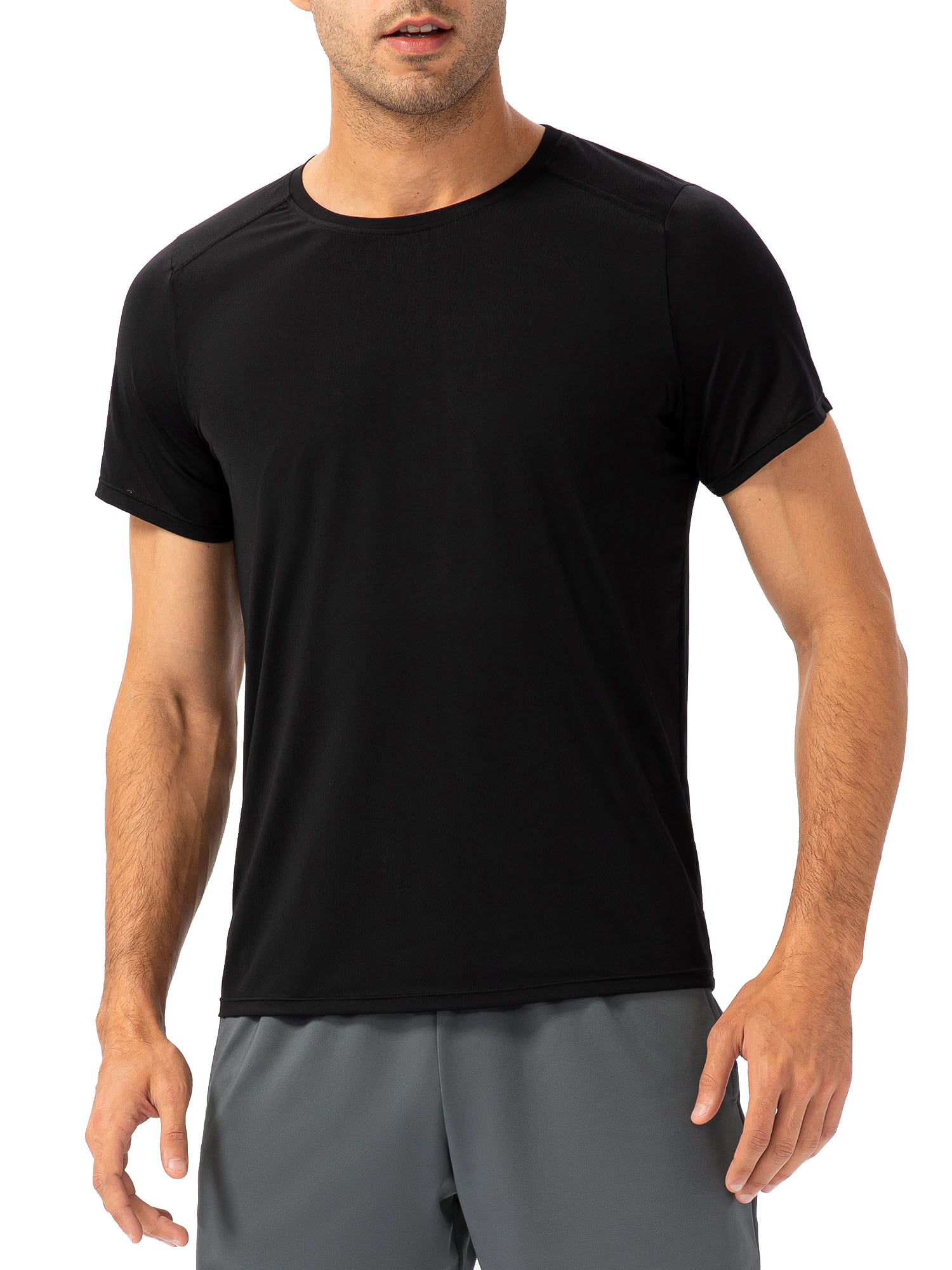 Carevas Men Sports T-shirt Short Sleeved Running Shirts Round Neck Fitness  Tops