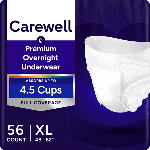 Carewell Premium Overnight Incontinence Pull-Up Underwear, Full Coverage Fit (X-Large(48-62inches)-Caseof56)