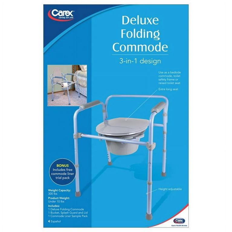 Carex Deluxe Steel Folding Commode for Seniors Heavy Duty Adjustable Bedside Toilet Seat Safety Frame 300 lb Capacity Walmart