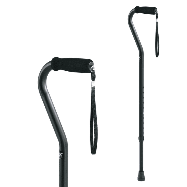 Carex Adjustable Walking Cane with Offset Handle for All Occasions, Cushioned Grip, Black, 250 lb Capacity