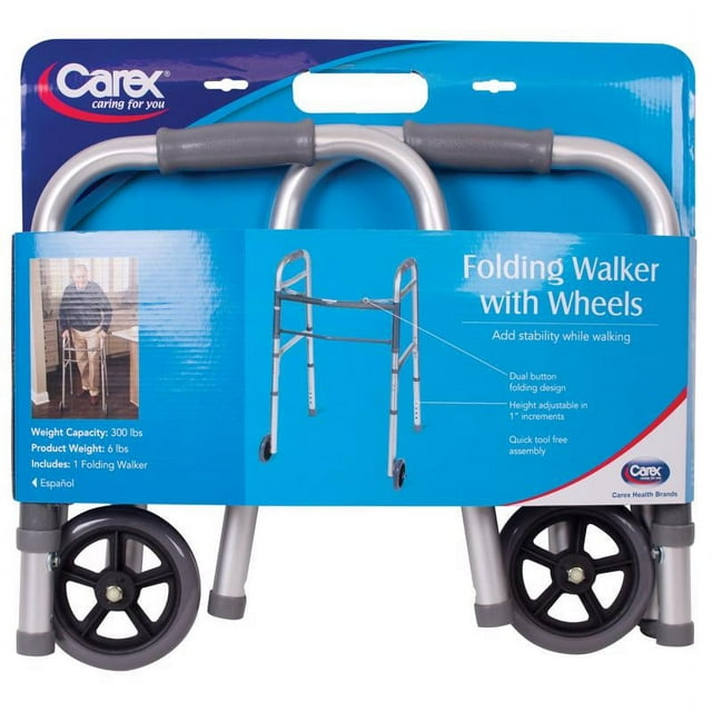 Carex Aluminium Folding Walker with Wheels for Adults and Elderly