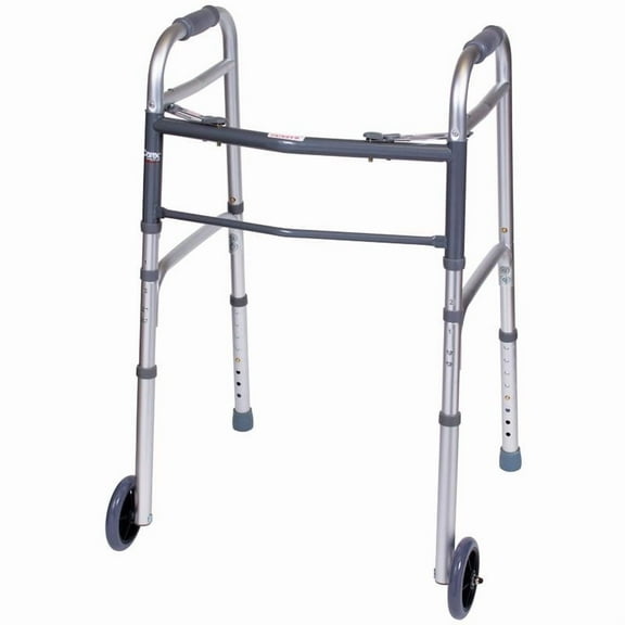 Carex Aluminium Folding Walker with Wheels for Adults and Elderly, Adjustable, 300 lb Capacity