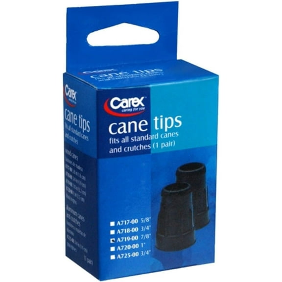 Carex Black Synthetic Rubber Cane Tips 7/8", Skid-Resistant, 2 Count