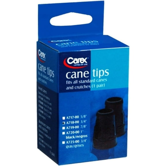 Carex Black Walking Cane Tips 3/4", Skid-Resistant and Metal-Reinforced, 2 Count