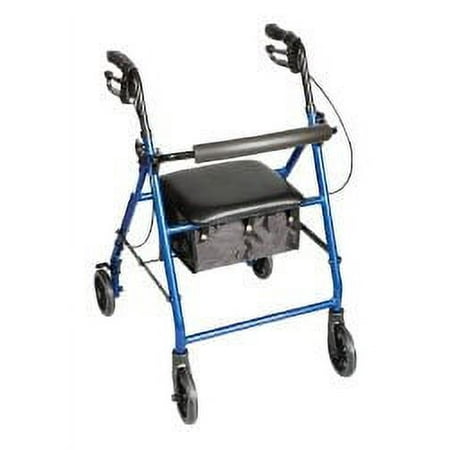 Carex® Classics 4-Wheel Rolling Walker, 6 in. Wheel, 30 - 36 in. Handle, Metallic Blue, 300 lbs