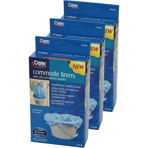 Carex Commode Liners, 21 Liners - Fits Most Commodes, with Absorbent Powder, Holds 2 Quarts Liquid, Disposable - 7 Toilet Liners/Box, Pack of 3