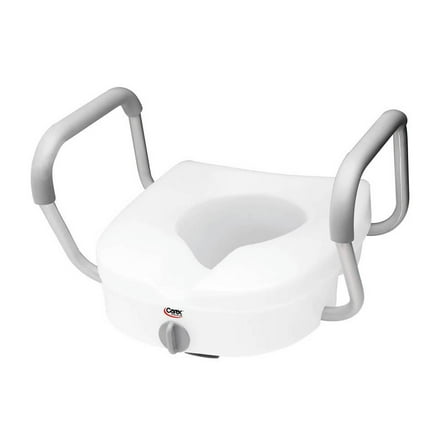 Carex E-Z Lock White Polyethylene Non-Elongated Toilet Seat with Arms 5" Height up to 300 lbs