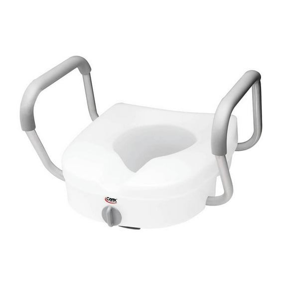 Carex E-Z Lock White Polyethylene Non-Elongated Toilet Seat with Arms 5" Height up to 300 lbs