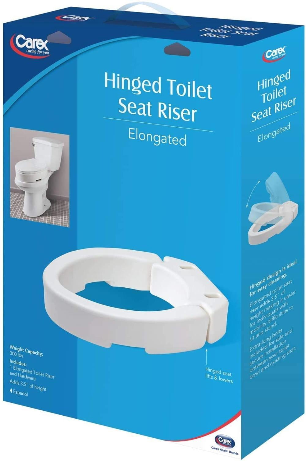 Carex Elongated Hinged Toilet Seat Riser, Adds 3.5 Inches of Height to ...