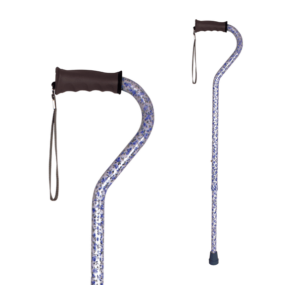 Carex Ergo Offset Handle Walking Cane for Occasions, Blue Flower, Supports Up To 250 lbs