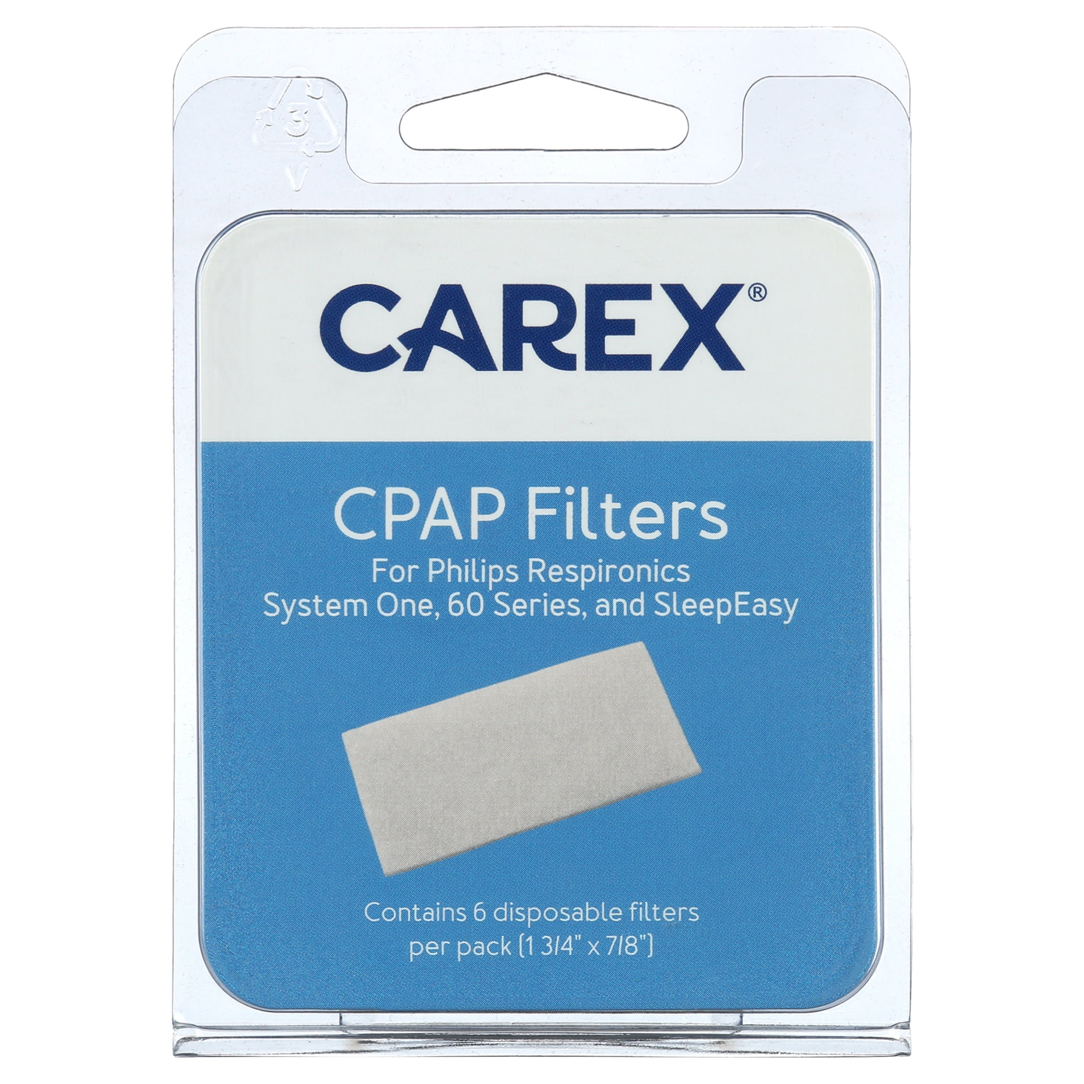 Carex Filter Compatible with Phillips Respironics Devices - Disposable, Measuring 1 3/4 in x 7/8 in, 6-Pack