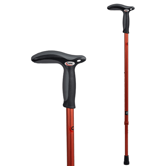 Carex Hiking Cane Walking Cane with Dual Grip Handle, All Occasions, Men,Women, Red, 300 lb Capacity