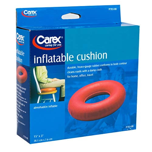 Carex, Inflatable Ring Cushion, Rubber, Durable and Easy to Clean, Reduces Discomfort from Sitting for Long Periods, Hemorrhoids, Tailbone or Coccyx Pain, Helps Avoid Pressure Sores