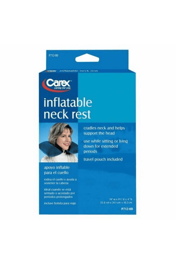 Inflatable Travel Neck Rest Pillow, Folds Flat for Easy Storage, for Airplane and Car, Blue