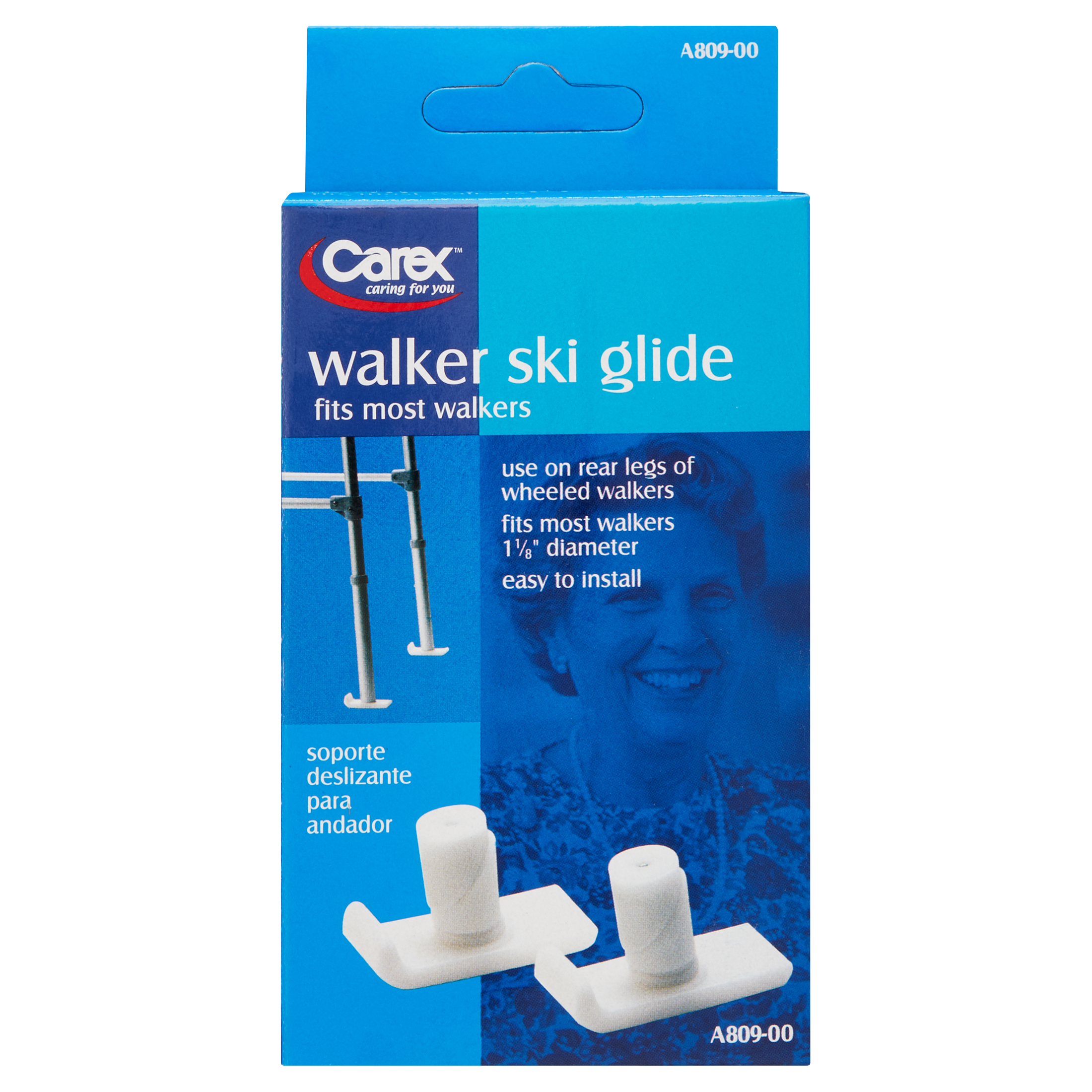 Carex Plastic Walker Ski Glides, Fits Most Walkers, Use Indoor or Outdoor, White - image 1 of 6