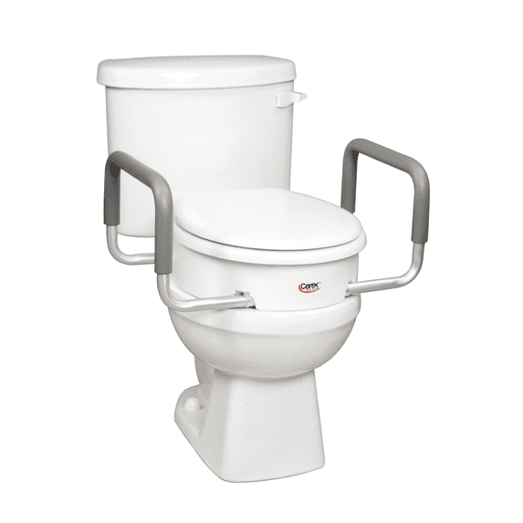 Carex Raised Toilet Seat with Handles, Standard Round Toilets, Adds 3.5" to Height, 250 lb Capacity