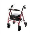 Carex Rolling Walker, Red, with Backrest, 383/4 x 26 x 27 Inch