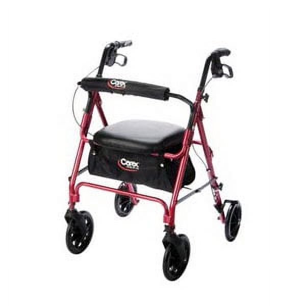 Carex Rolling Walker, Red, with Backrest, 383/4 x 26 x 27 Inch