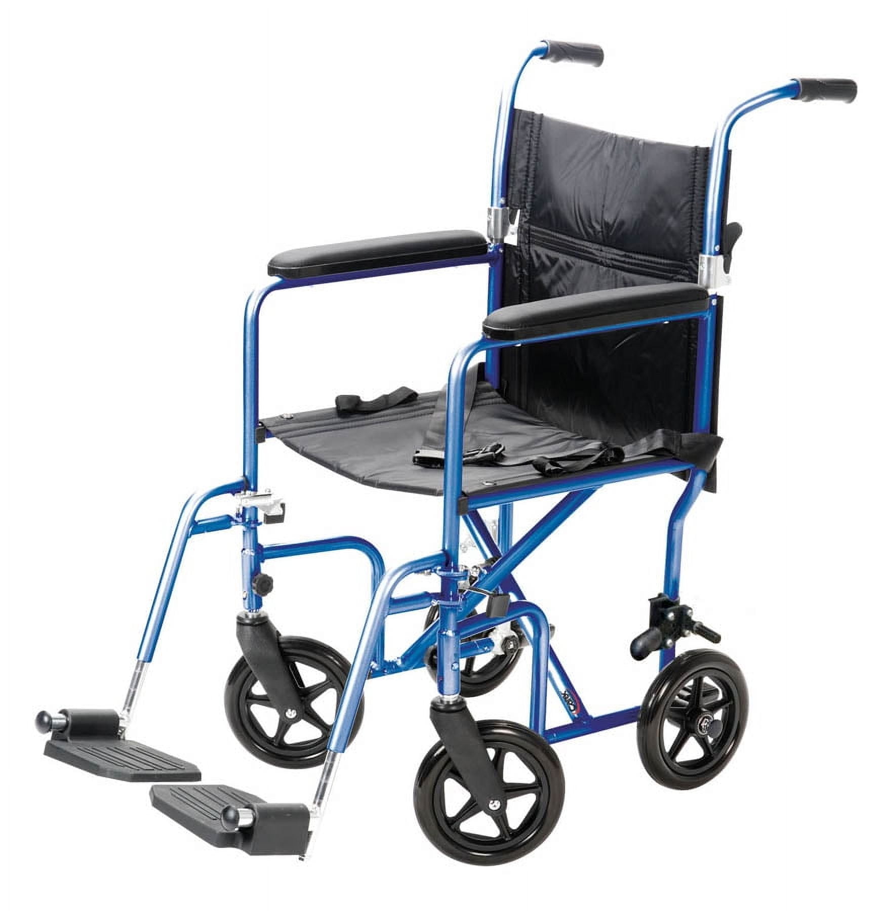 Carex Foldable Steel Transport Wheelchair 19 Seat Swing Away Footrests Blue 300 lb Capacity Walmart