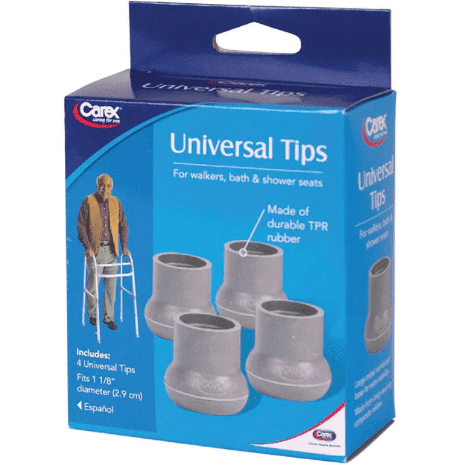 Carex Walker & Bath Bench Tips, 1 1/8", LatexFree, Gray, Mobility