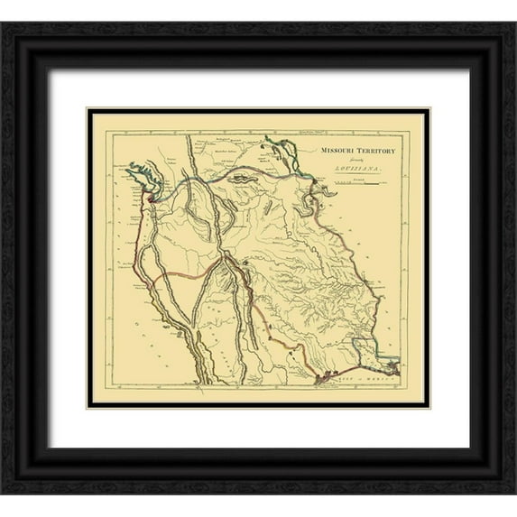 Carey 13x12 Black Ornate Wood Framed with Double Matting Museum Art Print Titled - Missouri Territory, Portion of Louisiana Purchase