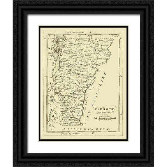 Carey 15x18 Black Ornate Wood Framed with Double Matting Museum Art Print Titled - Vermont - Carey 1796