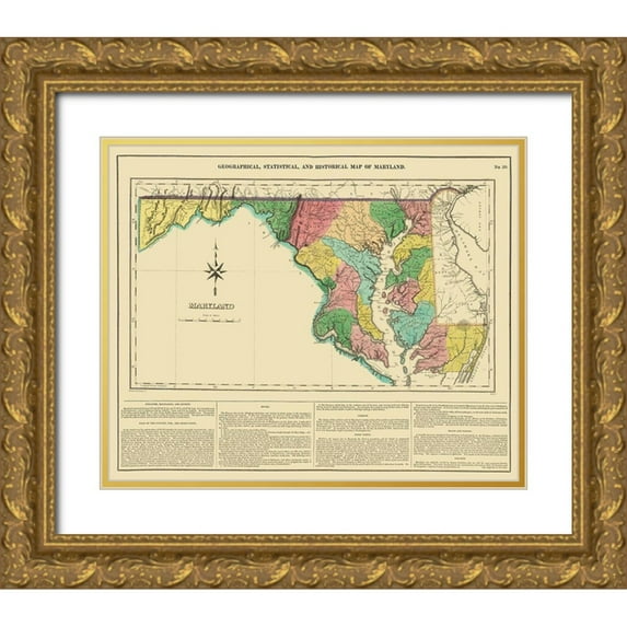 Carey 31x26 Gold Ornate Wood Framed with Double Matting Museum Art Print Titled - Maryland, Delaware, Pennsylvania, Virginia
