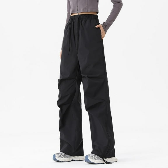 Cargo Black Pants, Ladies' Solid Color Casual Versatile Waterproof And Windproof Outdoor Sports Pants Long Pants Women High Waisted Pants (Black,XL)