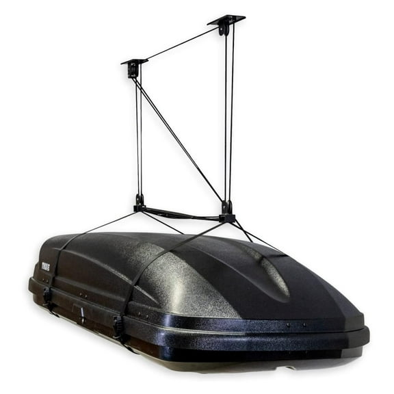 Cargo Box Ceiling Storage Hoist, Heavy Duty Holds 150 lbs, Rooftop Garage Pulley System, Fits 10-14 ft Tall Garage Ceilings