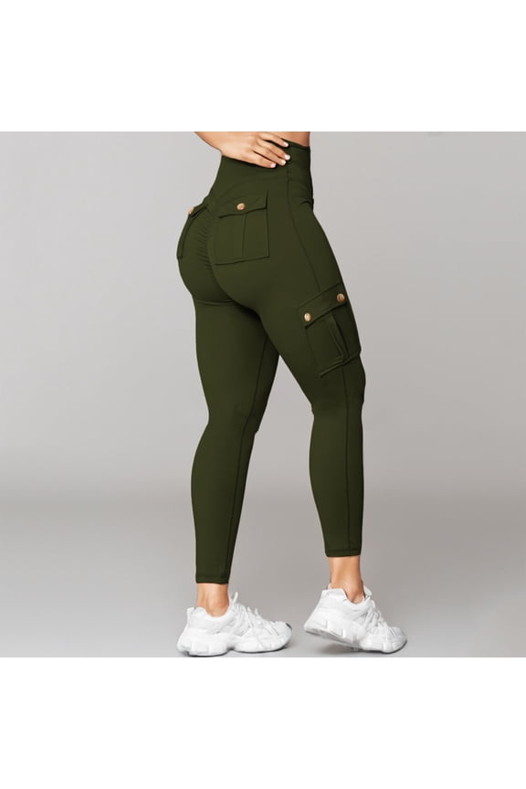 Cargo Butt Lifting Pants for Women Fitness Quick Dry Running Leggings with Pockets Tummy Control High Wasited Pants Yoga Hiking Leggings