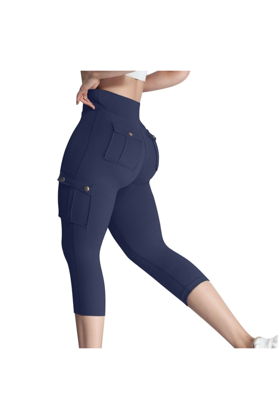 Cargo Capri Leggings for Women High Waist Tummy Control Scrunch Butt Lifting Workout Running Capris Pants with Pockets