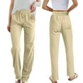 thumbnail image 1 of Cargo Capri Pants for Women Black Pants for Women Jeans Women's Summer Solid Color Linen High Waist Elastic Drawstring Pants Lightweight Loose Fit Casual Trousers with Pockets for Comfort and Style, 1 of 7