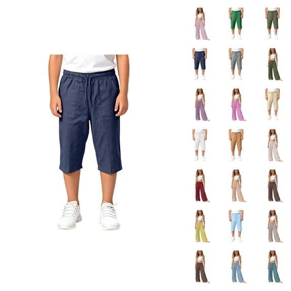 Cargo Capri Pants for Boys High Waisted Relaxed Fit Elastic Knit Waist Casual Capris Trousers