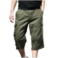thumbnail image 1 of Cargo Capri Pants for Men Casual Trendy Cotton Capri Pants Elastic Button Waist Pants with Pockets, 1 of 9