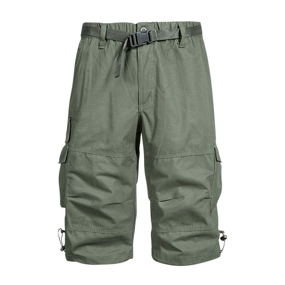 Cargo Capri Pants for Men Cotton Capris Elastic Waist Outdoor Hiking Pants with Pockets
