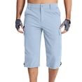 thumbnail image 1 of Cargo Capri Pants for Men Multi-Pockets Button Elastic Waist Outdoor Hiking Travel Shorts Fathers Gift, 1 of 6