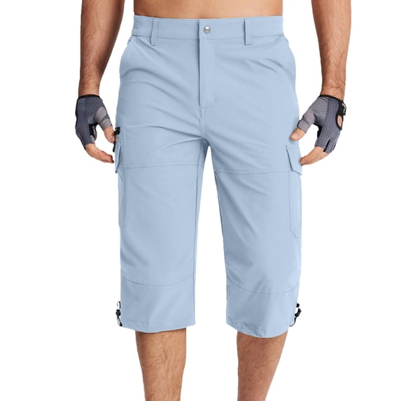 Cargo Capri Pants for Men Multi-Pockets Button Elastic Waist Outdoor Hiking Travel Shorts Fathers Gift
