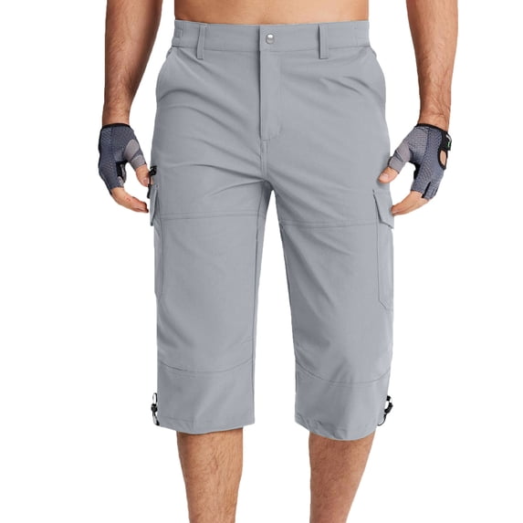Cargo Capri Pants for Men Multi-Pockets Button Elastic Waist Outdoor Hiking Travel Shorts Fathers Gift